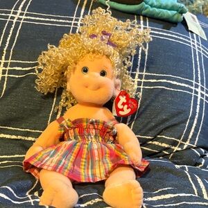 Ty Plush Doll with Curly Blonde Hair and Plaid Dress